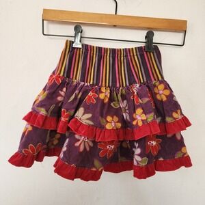 Y2K Girls Size 6 Corderoy Floral Ruffle Zaza Skirt